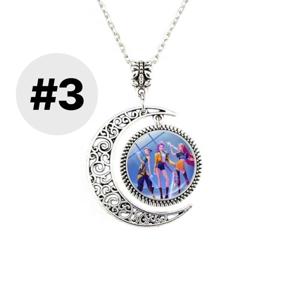 K-Pop Demon Hunter Silver Crescent Moon Pendant Necklace - Picture 4 of 9